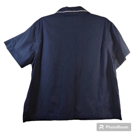 Ms Lee Blue Cotton Short Sleeve Button Up Casual Patriotic Size L - Picture 2 of 5